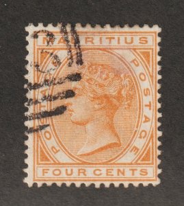 1882 Mauritius Sc# 71 - Four Cents, Queen Victoria. Used postage stamp Cv$7.00