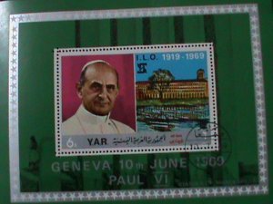 ​YEMEN-1969-PAUL VI AT GENEVA-STATUES OF MAREBISHEBA-CTO-S/S VF-LAST ONE