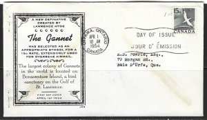 CANADA - #343 - GANNET FIRST DAY COVER OTTAWA, ON TO BAIE D'URFE, QC JCR CACHET