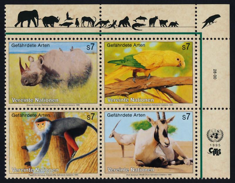 United Nations - Vienna 183a TR Block MNH Black Rhino, Langur, Oryx, Parrot