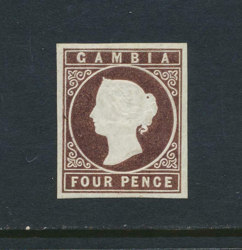 GAMBIA 1869, 4d BROWN, VF MLH SG#1 CAT£600 (SEE BELOW)