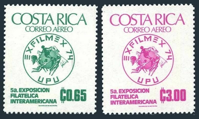 Costa Rica C594-C595,MNH.Michel 873-874. EXFILMEX-1974,UPU-100.