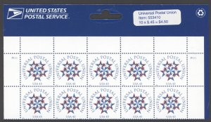 US 1999 Scott # 3332 Universal Postal Union Plate Block of 10 45 Cents Stamps