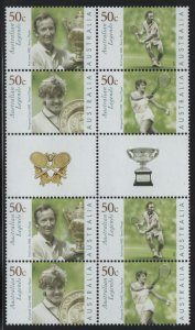 Australia 2003 MNH Sc 2128a 50c Margaret Court, Rod Laver Tennis Gutter Block