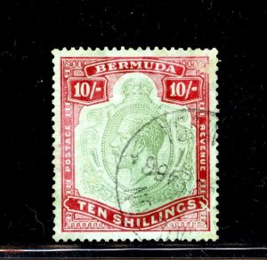 Bermuda #53 (B595) King George V, 10 shilling red & green on green,U, CV$425.00