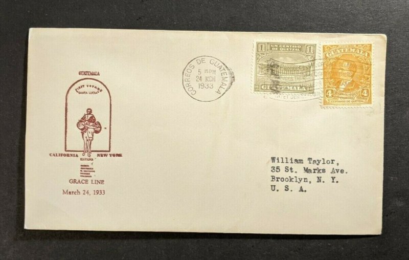 1933 Santa Lucia Grace Line Maiden Voyage Cover Guatemala to New York