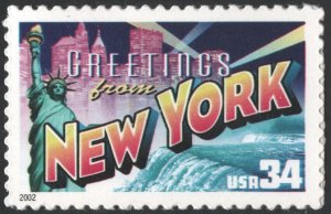 SC#3592 34¢ Greetings From America: New York Single (2002) SA