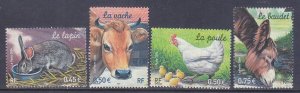 France 3018-21 MNH 2004 Farm Animals Rabbit Cow Chicken & Burro Set of 4