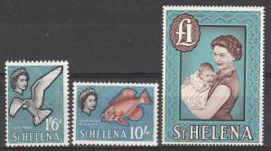 ST HELENA 1961 QEII FISH BIRD 1/6 10/- AND 1 POUND MNH **