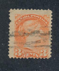 Canada 1870 /89   Scott 37 used - 3c, Queen Victoria 