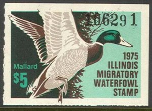 IL1 1975 ILLINOIS 1st State Duck Stamp (Kusserow) Unsigned No Gum (OGNH=575CV)