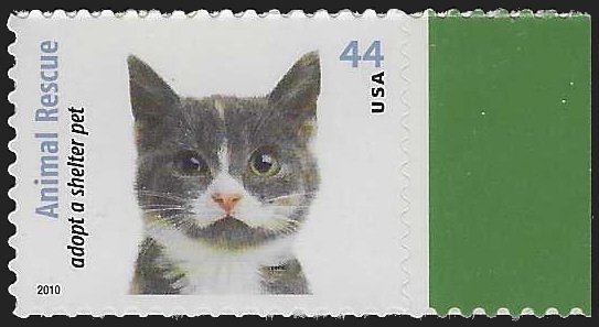 #4456 44c Animal Rescue Grey,White and Tan Cat 2010 Mint NH