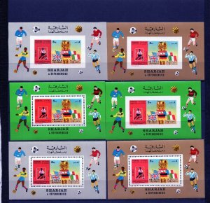 SHARJAH 1970 SOCCER WORLD CUP MEXICO SET OF 6 S/S PERF. & IMPERF. MNH