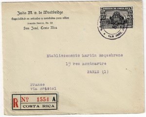 Costa Rica 1928 San Jose cancel on registered cover to France, Scott 146