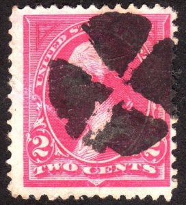 1894, US 2c, Washington, Used, Fancy cancel, crease, Sc 248