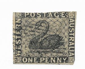 Western Australia #1 Tear - Used - Stamp CAT VALUE $275.00