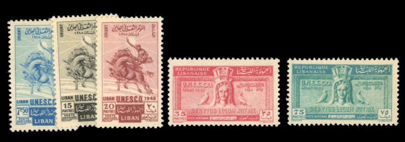 Lebanon #C141-145 Cat$37.25, 1948 UNESCO, complete set, hinged