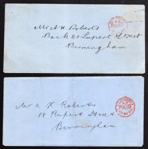 GB 1895-1896 QV 2 Covers With Red LONDON PAID Handstamps