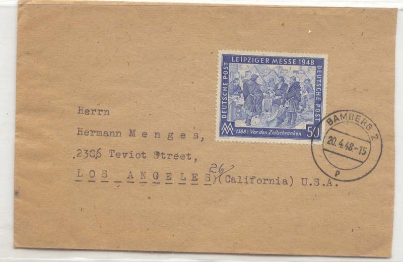 Germany Michel 967 one 1948 cover to US Very fine Bamberg (c