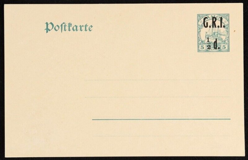 SAMOA 1914 GRI ½d Yacht 5pf Postcard. P1b cat €100.