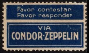 Scarce 1930's Brazil Condor Zeppelin 2 Blue Part Air Mail Etiquette Labe...