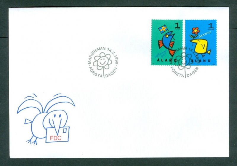 Aland. FDC 1996.  Greetings Stamps . Flag, Flower. Sc.# 120-121