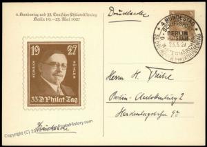 Germany 1927 33rd Philatelistentag Private Ganzsachen Postal Card Cover Us 68474