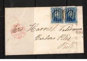 Newfoundland #34 Very Fine Used Pair On Rare Cover To Poole With Aug 18 1876