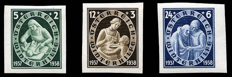Austria #B152-154, 1937 Winterhelp, three imperf. values, never hinged