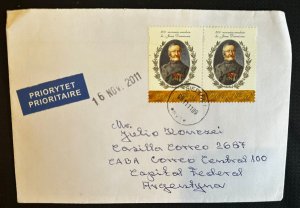 CM) 2011 POLAND. AIRMAIL ENVELOPE SENT ARGENTINA. DOUBLE STAMP. XF