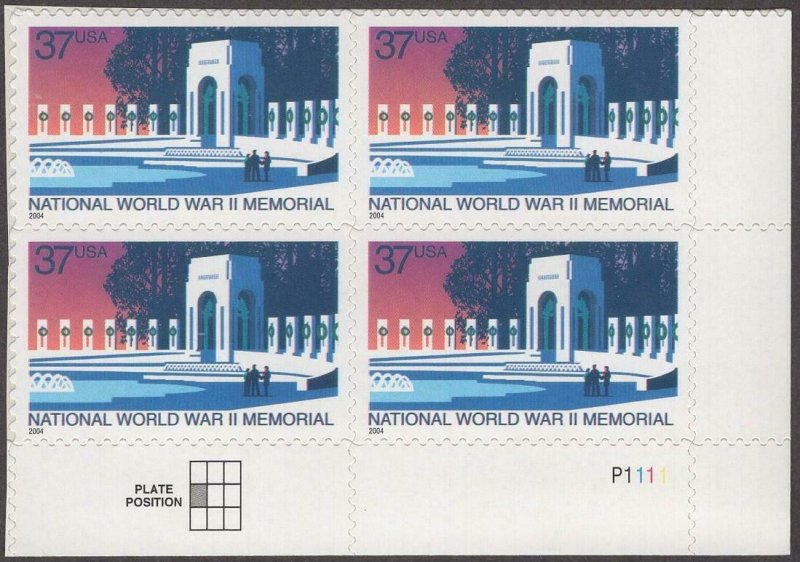 Scott # 3862 - Plate Block Of 4 - World War II Memorial - MNH - 2004