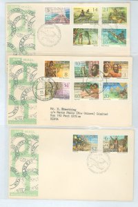 Papua New Guinea 370/388 1973 local occupations, 14 stamps from definitive set on three cacheted covers, include 370-372, 374, 3