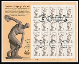 SC #3087 - 32c 1996 CENTENNIAL OLYMPICS - USED SHEET (PANE) OF 20
