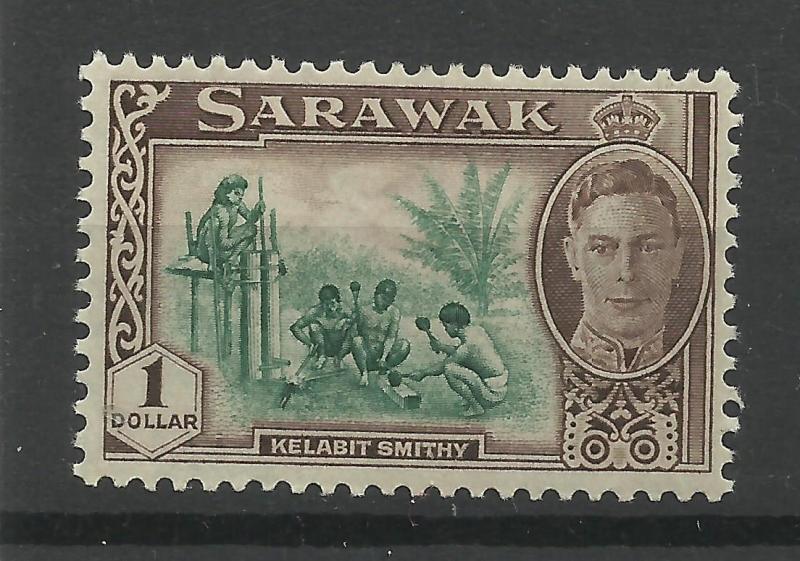 Sarawak 1950 Sg 183, $1 Green & Chocolate, Lightly Mounted Mint. [1443] 