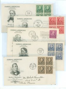 US 869-873 (1940) Educators(part of the famous American series) set of five on five addressed first day covers with matching art