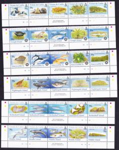 Tristan da Cunha Birds Fish Marine Life Plants 6 strips Bottom Margins COMPLETE