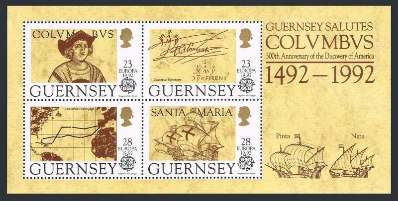 Guernsey 467-470 470a Mnh.mil 549-552,Bl.8. Europa CEPT 1992.Columbus