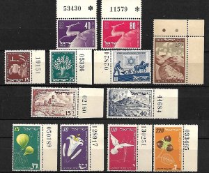 ISRAEL 12 STAMPS. 1950-1952, MNH