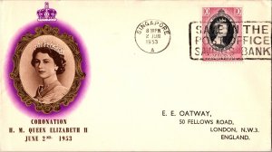 1953 UK Malaya Singapore Coronation H M Elizabeth II Cover To England London NW