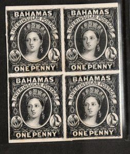 Bahamas SG#1P Extra Fine Imperf Plate Proof Block In Black Printed On Thick Card