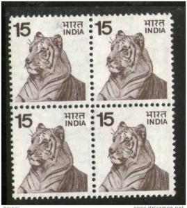 India 1974 5th Definitive Series -15p Tiger White Background Blk/4 Sc 671 MNH