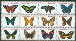 Suriname Surinam 2004 Tropical butterflies set of 12 stamps in block 3x4 MNH