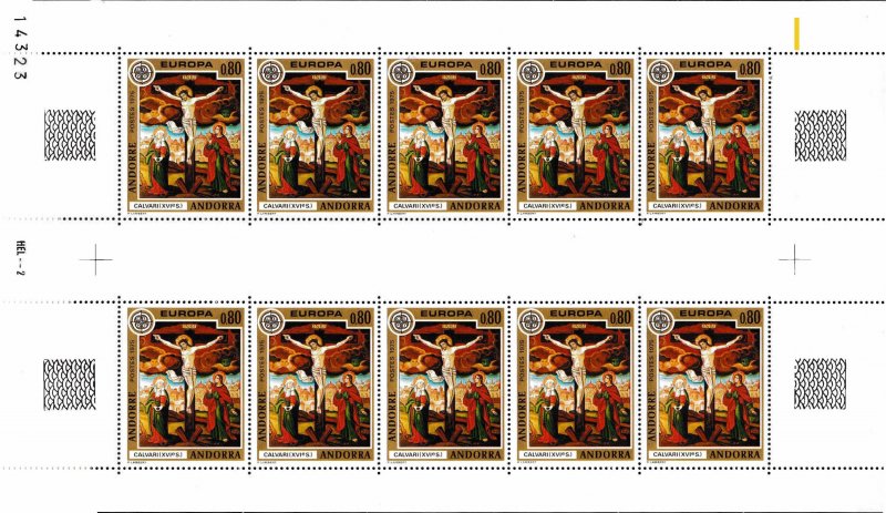 French Andora 1975 Europa Sheets of 10. Scott 236-37 Religeon Topical VF/NH/(**)