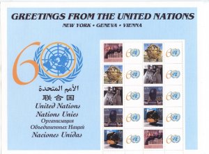 UNITED NATIONS Sc#880-884 (884a) Full Sheet 2005 80c Personalized Stamps MNH