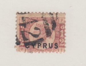 Cyprus Sc 1 used 1880 ½p rose QV of Great Britain w/ CYPRUS ovpt, plate 12