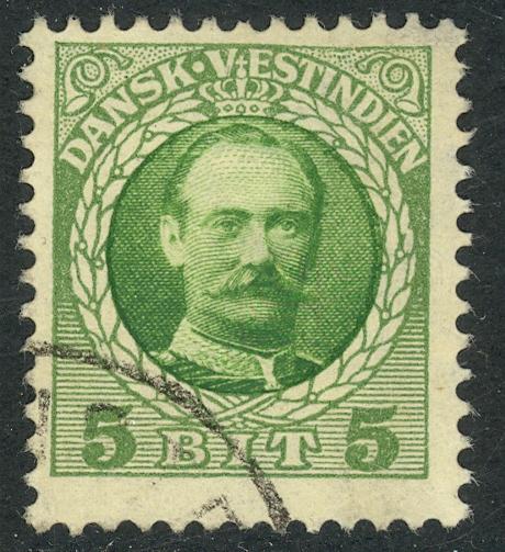 DANISH WEST INDIES 1908 5b Green FREDERIK VIII Portrait Issue Sc 43 VFU