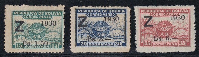 Bolivia 1930 LAB Zeppelin Z o/p set. M Mint. Only 3000 printed. Scott C24-26