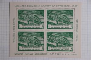 Pittsburgh PA Philatelic Society 1938 Golden Jubilee expo William Penn SS Poster