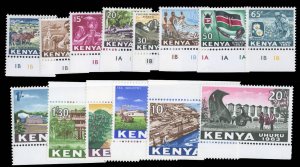 Kenya #1-14 Cat$24.40, 1963 5c-20sh, complete set, never hinged