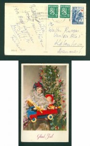 Finland. Christmas Card 1955. Santa,Toys,Flag. Stamp.2 x2 + Semi-Postal. Denmark